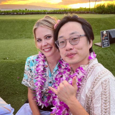 Jimmy O Yang with his girlfriend, Brianne Kimmel.posing for the camera
